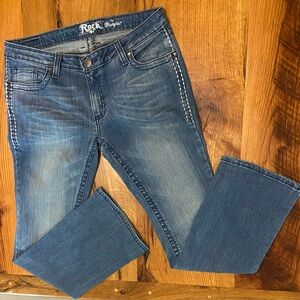 Rock 47 Wrangler Stretch Cotton Five Pocket Blue Jeans, Size 31 X 30